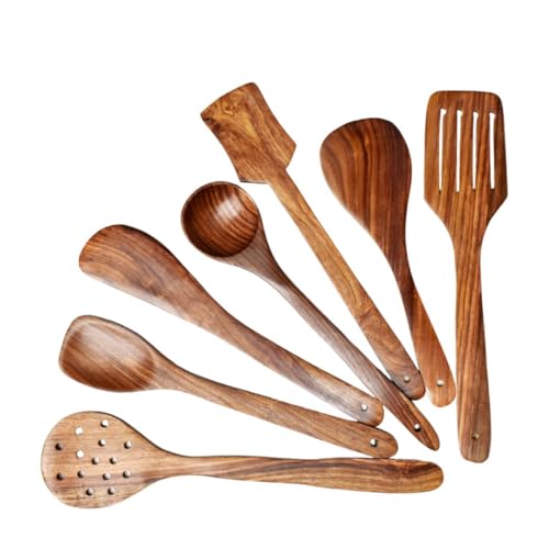 Decorlay Natural Wooden Spoon Set For Cooking Includes Frying Ser...