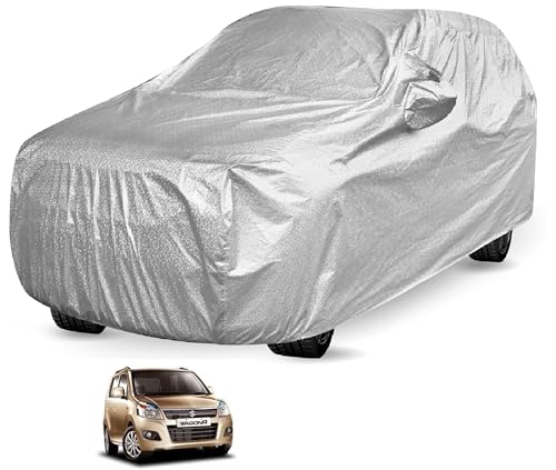 Image of Auto Hub Waterproof Car Cover Compatible with Maruti WagonR Old (Model : 2000-2010) with Mirror Pockets, Soft Cotton Lining, WagonR Car Cover Waterproof, Metallic Silver