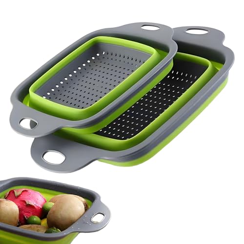 2 PCS Colander with Handle Collapsible Colander Sieve for Kitchen Essentials Pasta Strainer Strainers and Colanders Space Saving for Draining Pasta Vegetable Fruit Home Kitchen Accessories