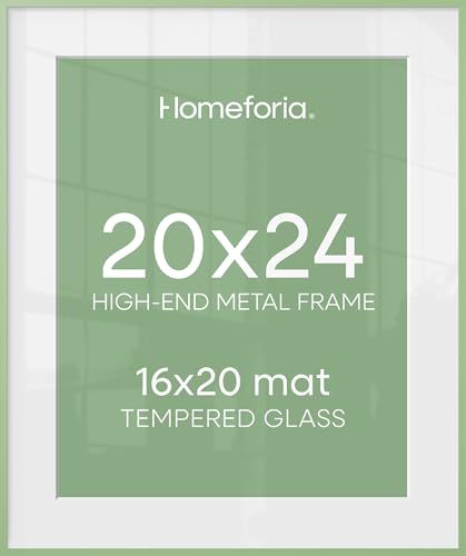 Image of Homeforia 20x24 Frame Sage Green, High End Metal 20x24 Poster Frames with Mat 16x20 inch Photo, 20 x 24 Sage Green Picture Frame Matted to 16 by 20 Art, 24x20 Frame, Tempered Glass, Wall Kit, Set of 2