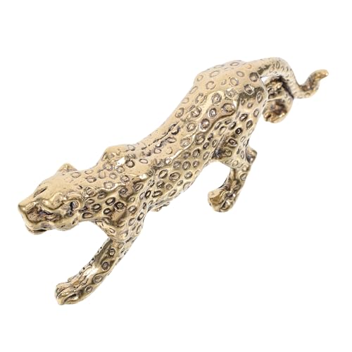 JECOMPRIS Figura de leopardo de latón retro, pequeña estatua de animales vintage, decoración duradera para salón, oficina y escritorio, arte compacto de latón para una decoración interior elegante