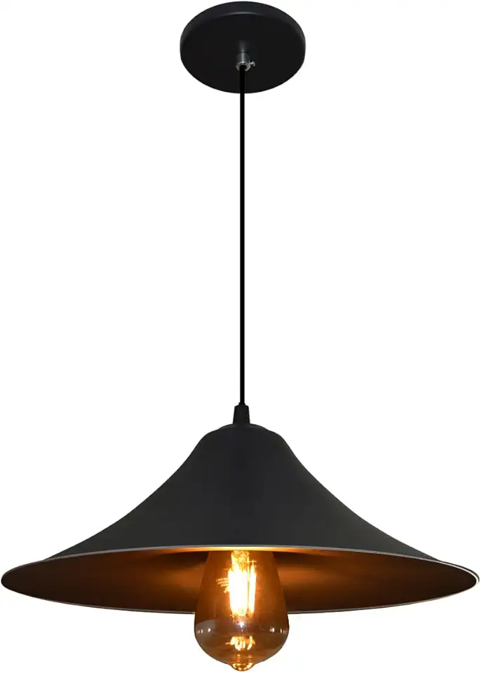 Lustre Pendente Modelo Prato - Ideal Para Mesa De Bilhar, Sinuca - Cor Preto e interior Preto - 110v/220v (bivolt)