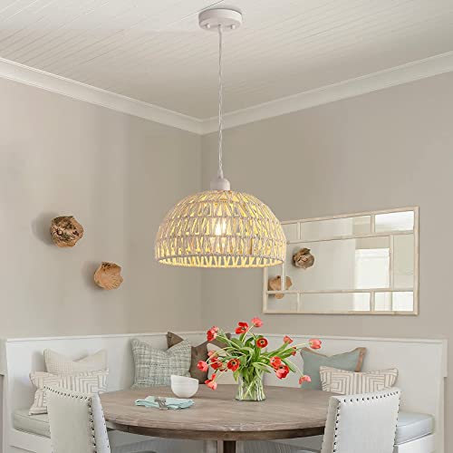 MEIXISUE Hand-Woven Rattan Wicker Boho Pendant Light,Minimalist Transitional LED Pendant Hanging Light Fixture for Kitchen Island Dining Room Restaurant Craft Room,Bulb Included W11.81 UL Listed - Image 4