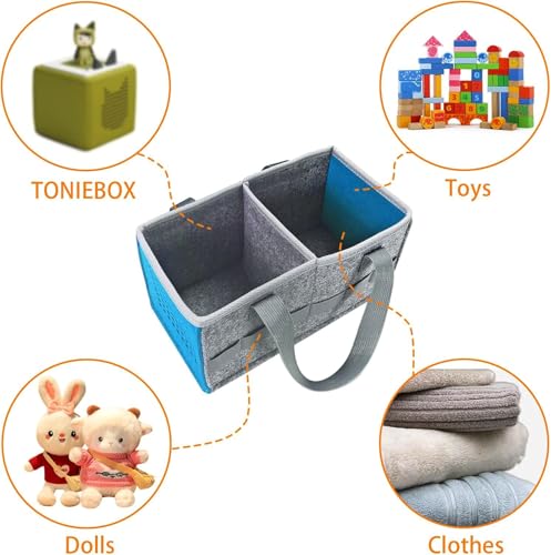 Image of Travel Carrying Bag for Toniebox Starter Set, Blue | Felt Organizer, With Handle, For Toniebox Audio Player, For Tonies Figurines