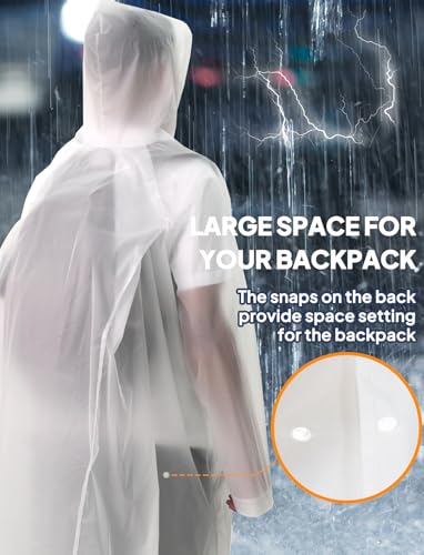 ANYOO 2 Stück Unisex Regenponcho mit Ärmeln, Lang Regenmantel Regenjacke mit Kapuze und Zusätzlichem Platz für den Rucksack zum Wandern, Festival, Radfahren, Camping, Weiß, Einheitsgröße