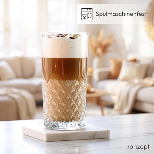 Foto von Konzept 11 Gläser Set 12-teilig, Trinkgläser Set 300ml transparent, Wassergläser, geriffelte Gläser für Saft, Wasser, Party, Garten, Cocktailgläser