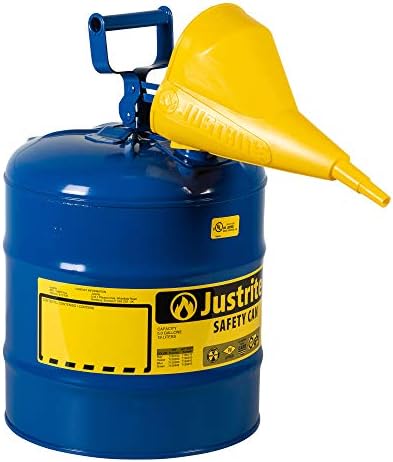 Justrite 7150310 Type I Galvanized Steel Kerosene Safety Can with Funnels Value Packages, 5 Gallon Capacity, Blue