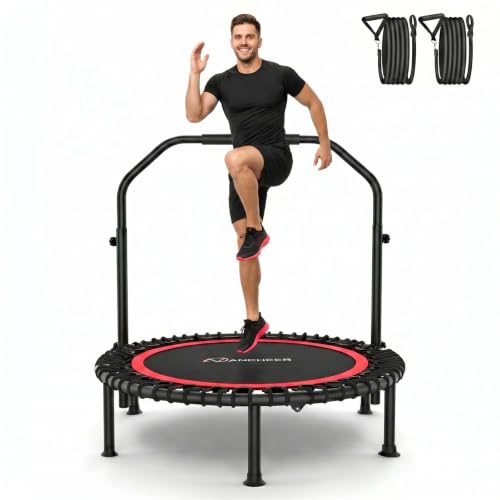 Image of ANCHEER Fitness Trampoline,40 inch /48 inch Bungee Rebounder with Adjustable Handle | 450-550 LBS Capacity /Waterproof & UV-Resistant Materials Indoor & Outdoor Use /Low-Noise Bungee System /Home Cardio Workout