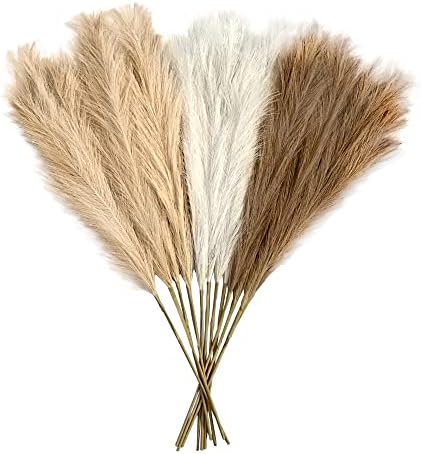 Luxury Boho Pampas Grass Tall Plant:12Piece,33inch Stems, Faux Floral Arrangement, Natural Organic Look. Off-White, Caramel, and Light Brown. Home Decor, Party Plants, Boho Wedding Decoration, Modern
