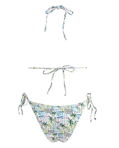 Image of Women's Triangle Bikini Set String Swimsuit Print Tie Smocked Ruched Two Piece Bathing Suit