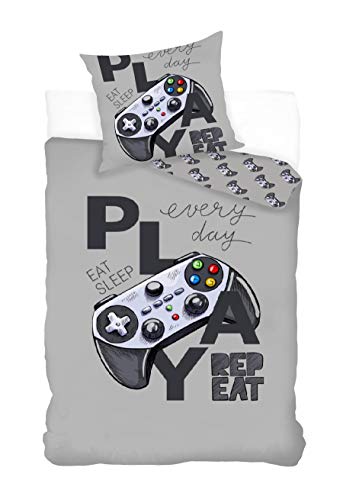 Parure de lit Gamer 100% Coton - Housse de Couette 140x200 cm + Taie d'oreiller 65x65 cm, Jeux Vidéo
