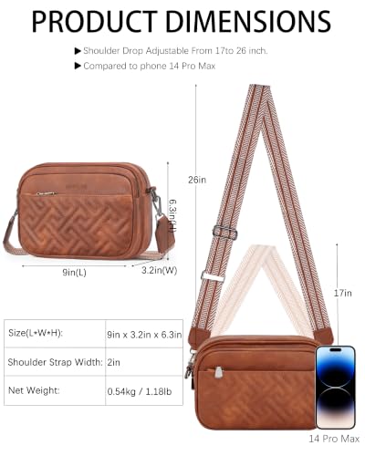 Image of Crossbody Bags for Women,Multi-Pocket Leather Crossbody Purse | RFID Blocking Pockets,Fits iPad,Adjustable Wide Strap,Quilted Exterior,8 Card Slots,Gift Ready