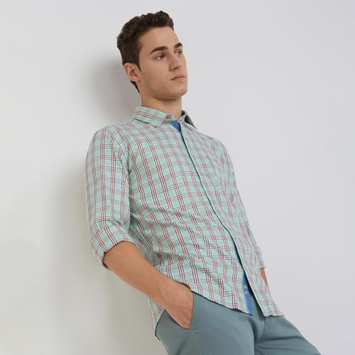 Image of Parx Men's Cotton Blend Checks Pattern Slim Fit Semi Cutaway Collar Full Sleeve Casual Shirt