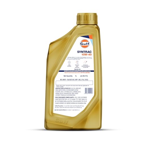 Image of GULF SYNTRAC 10W-40 4T API SP, JASO MA2 | Ester Technology | 2 Wheeler Bike Advanced 100% Full-Synthetic Engine Oil [1 L] - Pack of 1