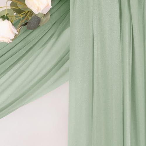 Image of Sage Green Wedding Glitter Arch Draping Fabric 29 inch x 6.5 Yards 2 Panels Sheer Backdrop Curtains Drapery for Summer Wedding Ceremony Birthday Party Indoor Ceiling Decor