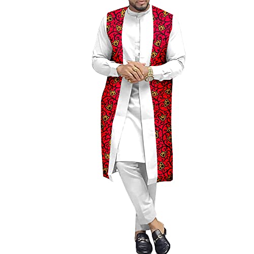 African Traditional Clothing for Men Print Coats Dashiki Shirts and Ankara Pants 3 Piece Set Tribal Outfits Plus Size