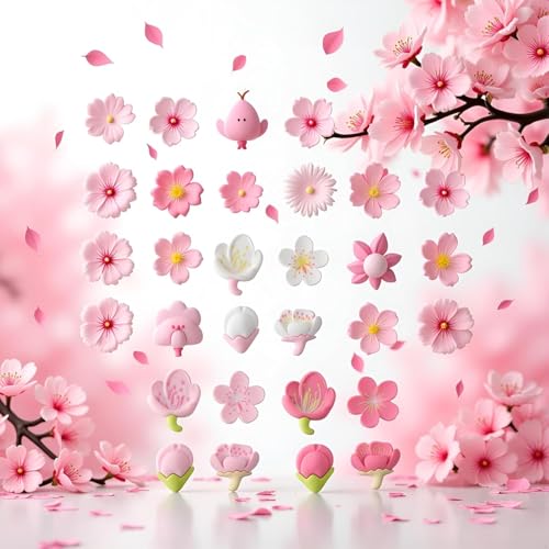 Set 12 imanes decorativos flor Sakura 3D rosa miniatura 3