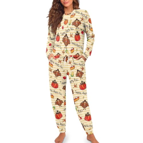 Image of Women's Pajamas Set Soft 2 Piece Loungewear Long Sleeve Pj Set Matching Sleepwear with Pockets for Women Plus Size