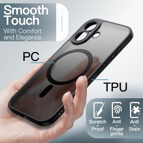 Image of JETech Magnetic Case for iPhone 17 6.3-Inch Compatible with MagSafe, Shockproof Slim Phone Cover with Built-in Camera Control Button, Matte Translucent Back (Black)