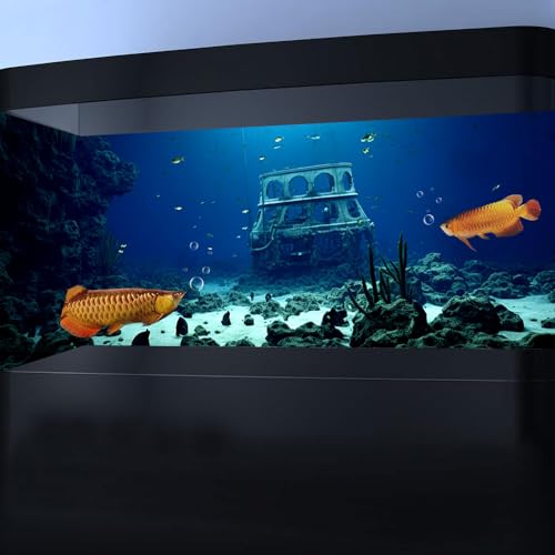 Image of 36X20IN Natural Underwater Aquarium Background, Pictures 3D Fish Reef Fish Tank Decoration Background, with 8 EVA Double-Sided Tape