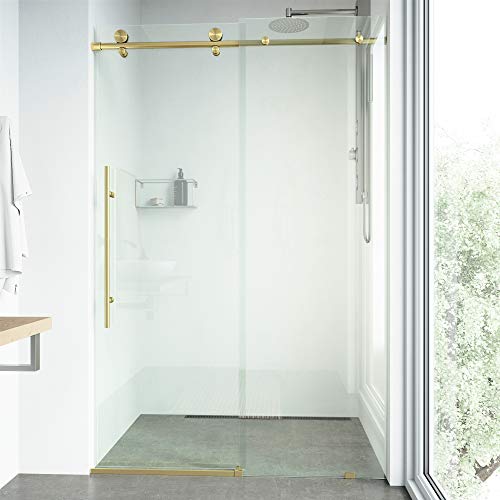 Vigo Elan E-Class Adjustable 44-48 In. W X 76 In. H Frameless Sliding Rectangle Shower Door With Clear Tempered Glass And Matte Gold Stainless Steel Hardware With Reversible Handle Vg6021Mgcl4876 #TOP3