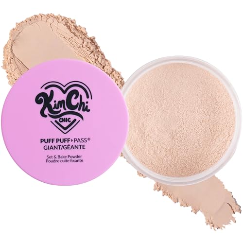 Image of KimChiChic Beauty Giant Puff Puff Pass Set & Bake Powder - Loose Setting Powder with Rice Powder & Vitamin E, Finely Milled for All Day Wear, Translucent 80g