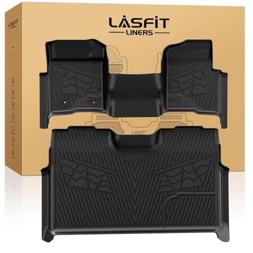 LASFIT Floor Mats for Ford F-150 2011-2014 SuperCrew 1st Row Bench Seating Carpet Floor All Weather Protector Car Liners TPE Truck Mats Front & Rear Rows 3pcs Black