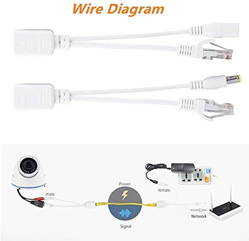 BeElion 5-Pair/10pcs White Passive PoE Injector and Splitter Kits with 5.5x2.1mm DC Connector RJ45 Power Over Ethernet for CCTV Surveillance Camera System - Thumbnail 5