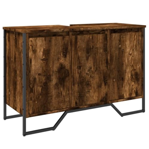 Mueble de baño auxiliar roble ahumado de 91x35x60 cm en madera de ingeniería 4