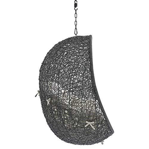 Modway Eei-3634-Gry-Bei Hide Wicker Rattan Sunbrella Fabric Outdoor Patio Swing Chair With Hanging Steel Chain In Gray Beige #TOP2