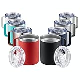 MEWAY 12oz Mix Color Mug With Handle 8 Pack Bulk,Stainless Steel Insulated Travel Tumblers With Sliding Lid,Double Wall Vacuum Camping Coffee Cup for Hot & Cold Drinks Tea (Mix,Set of 8)