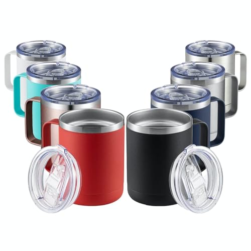 Image of MEWAY 12oz Mix Color Mug With Handle 8 Pack Bulk,Stainless Steel Insulated Travel Tumblers With Sliding Lid,Double Wall Vacuum Camping Coffee Cup for Hot & Cold Drinks Tea (Mix,Set of 8)