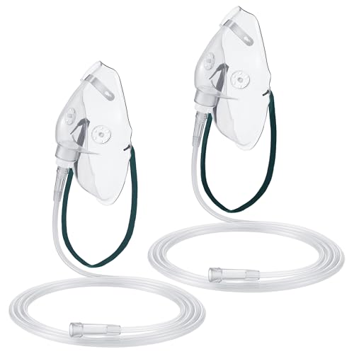 Geiserailie 2 PCS XL Oxygen Mask with 6.6 Ft Tubing and Adjustable Elastic Strap, Adult Oxygen Mask with Tubing, Transparent Oxygen Masks for Face Adult
