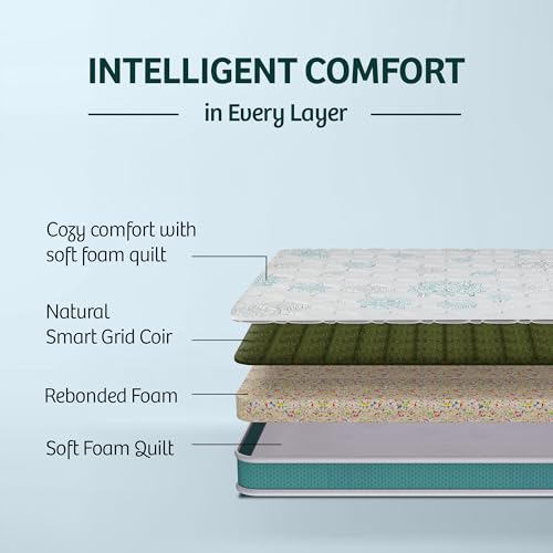 Image of Kurlobond Essential Mattress| Natural Coir & Rebonded Foam| Firm Back Support with Soft Foam Quilt | Breathable & Durable|Queen|75x66x5| 10-Year Warranty