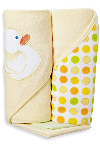 Image of Spasilk Hooded Terry Bath Towel with Washcloths, Duck Yellow, 2-Count