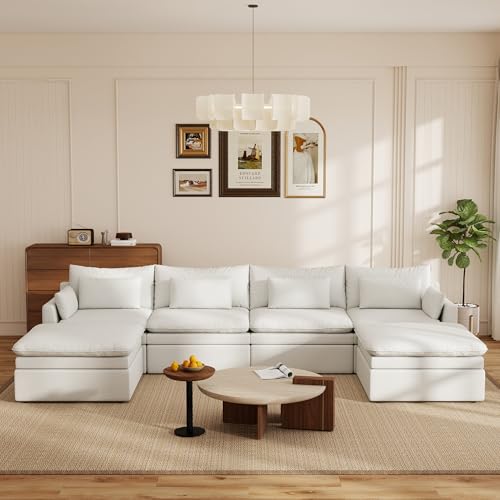 Image of WJShome Modular Sectional Sofa, Deep Seat U-Shaped Cloud Couch with Water-Resistant & Stain-Resistant Fabric, Removable Washable Covers,Modern Sleeper Sofa for Living Room, Apartment, White
