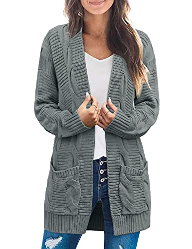 MEROKEETY Women's Long Sleeve Cable Knit Cardigan Sweaters Open Front Fall Outwear Coat
