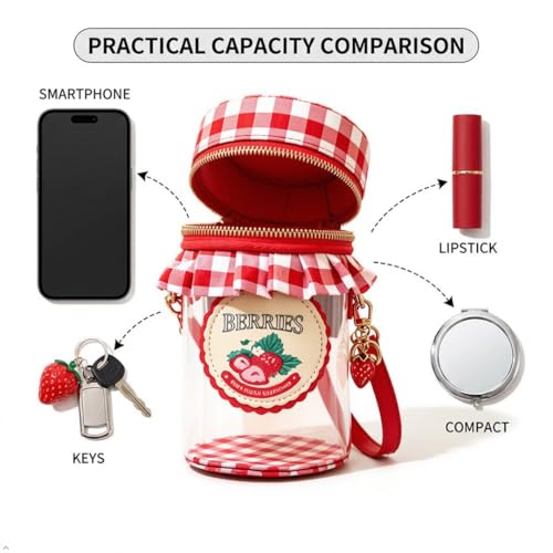 Novelty Purse for Women Cute Strawberry Jam Shaped Crossbody Bag Transparent PVC Bags With Strawberry Accessories - image 6
