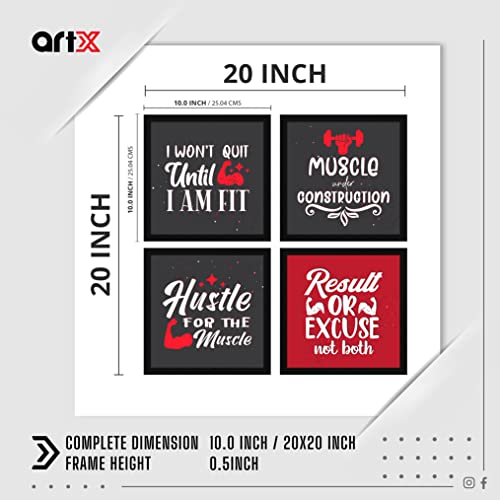 Image of ArtX Paper Motivational Gym Exercise Quotes Wall Art Painting, Framed Paintings For Home Office Decor 20 X 20 inches (Combined), 10.0 X 10.0 each, Multicolor Posters With Frame, Set of 4