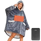 Klaggie Heated Wearable Blanket Hoodie | Oversized Design | with Battery Pack 7.4V | Sherpa & Fannel Fleece | 3 Heating Levels | Machine Washable | for Adult Women and Men