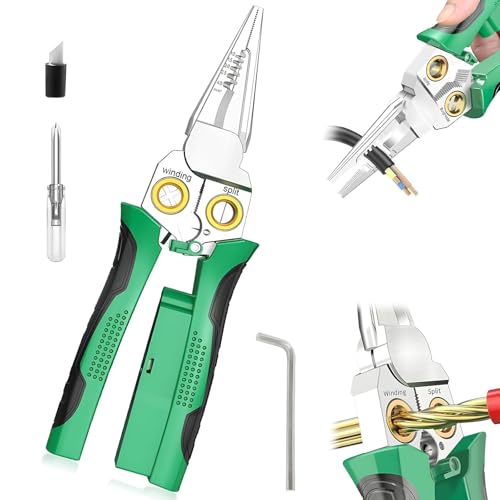 AURIVEE 8-in-1 Abisolierzange mit Spannungsprüfer, Multifunktions-Zange zum Schneiden, Abisolieren und Crimpen, Spannungstester 12-250V AC/DC für Phase/Nullleiter, Professionelles Elektriker-Werkzeug
