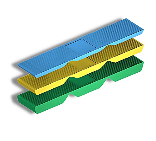 DOJA BARCELONA | Cuñas Acristalamiento 2, 4, 6mm | Cuñas para Cristales Azul + Amarillo + Verde | PACK 150 | Cuñas Plastico Espaciar Objetos | Calzos para Cristales, Calzo de Plastico para Vidrio