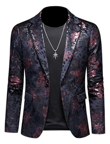 Men's Jacquard Blazer One Button Notch Lapel Suit Jacket Formal Leisure/Dinner Coat