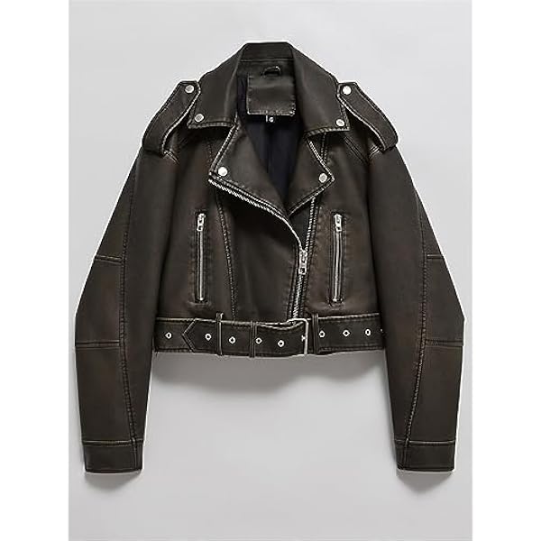 Adhdyuud Vrouwen Losse Faux Lederen Korte Jas Jas Herfst Rits Moto Biker Retro Klinknagel Uitloper Tops