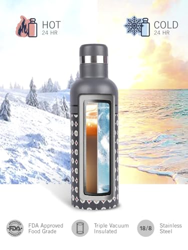 Image of NAUTICA Premium Leak-Proof Insulated Water Bottle - 1pc (Yacht)| 500ml | Stainless Steel Flask with 24 Hours Temperature Retention | Ideal for Travel, Gym, Office Use Oreo Printed-Grey /Beige