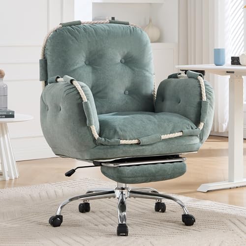 Comfortable Criss Cross Office Chair with Foot Rest Flip Armrests for Pets and Cross Legged Office Chair for Women Reclining Office Chair Desk Chair Comfy Vanity Chair with Back and Wheels Green