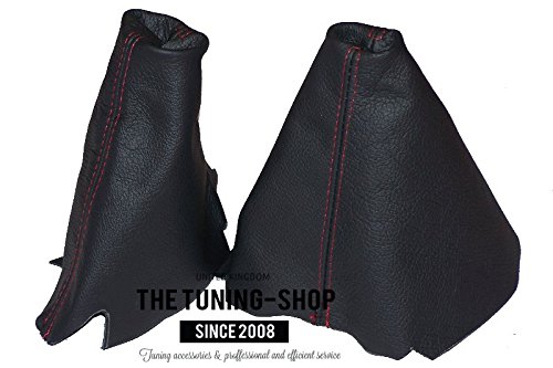 The Tuning-Shop Ltd for Land Rover Discovery Series 1 (1995-1998) Or Series 2 (1999-2004) Automatic Set of 2 Gaiters Custom Made Boots Black Genuine Italian Leather Red Stitching