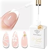 modelones White French Tip Liner Gel Polish, 15 ML Classic Color Nail Art Paint Swirl with Upgraded Fine Line Brush Soak Off U V DIY Home Salon Professional Manicure Design Gift for Women