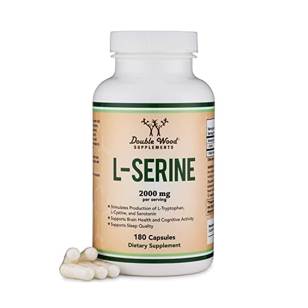 L-Serine Capsules (Third Party Tested) - 2,000mg Servings Used in Clinical Study, 180 Count, 500mg per Capsule (L Serine Amino Acid for Serotonin Production and Brain Support) by Double Wood