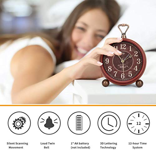 Number-One Classic Retro Alarm Clock, Red Vintage Non-Ticking Table Desk Small Alarm Clock, Battery Operated Silent Quartz Movement Hd Glass For Bedroom Living Room Indoor Decoration #TOP4